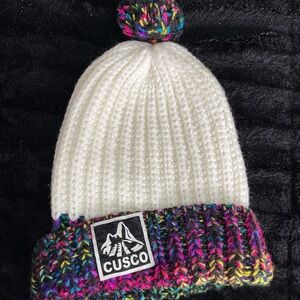 Kids' White and Multicolor Knit Beanie
